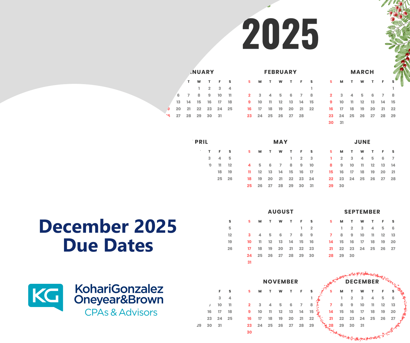 December 2025 Due Dates