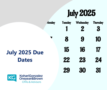 July 2025 Due Dates